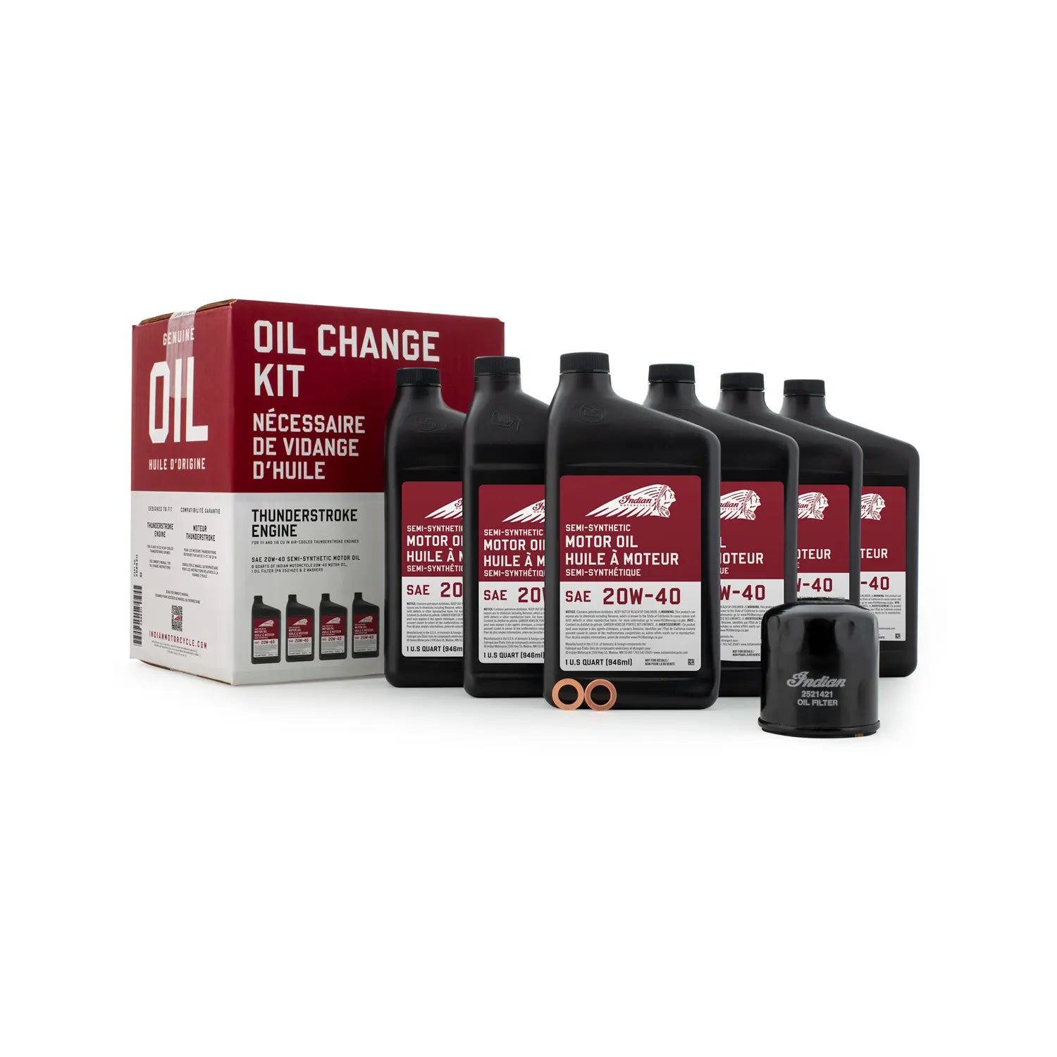 Indian Oil Change Kit - 6 Quarts of 20W-40 Semi-Synthetic Motor Oil